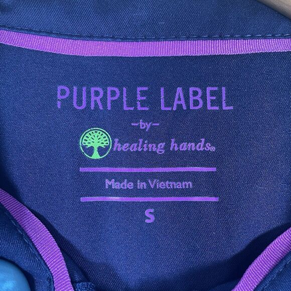 Purple Label Healing Hands Scrub Set Women’s Small Navy Blue Long Sleeve Nurse - Picture 2 of 7